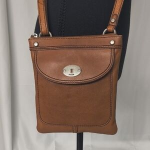 Vintage Fossil Brown Leather Crossbody Bag
